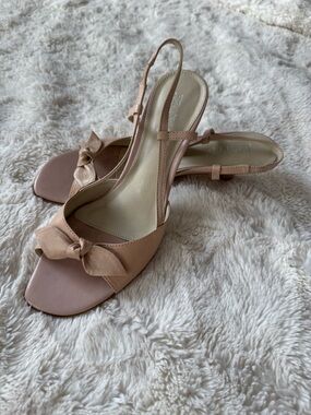 Franco Sarto Nude Bow Kitten Heel Sandals | Minimal Y2K Chic | Sz 9